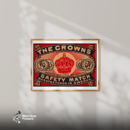 Red Crown - vintage matchbox label print - bedroom mockup