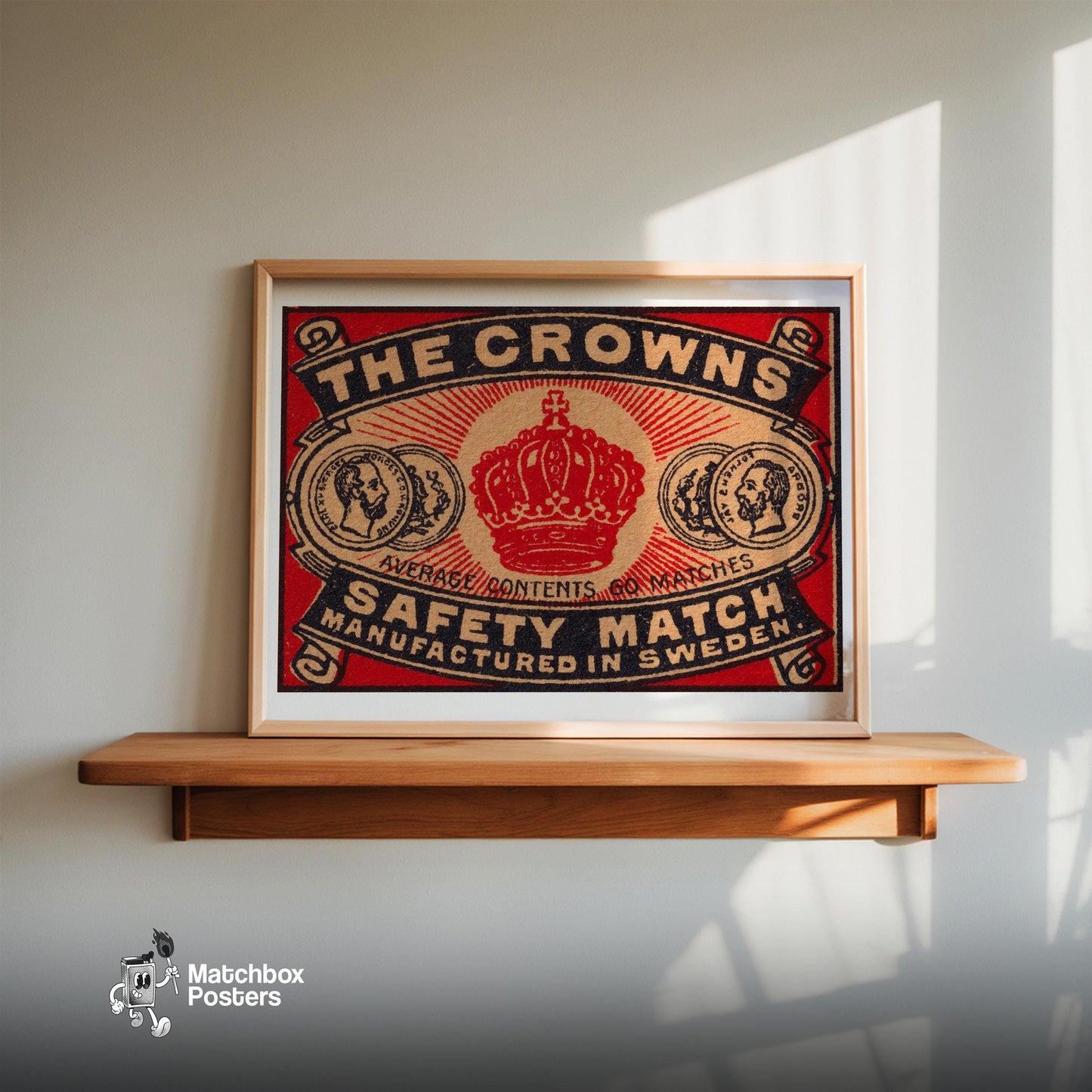 Red Crown - vintage matchbox label print - size comparison