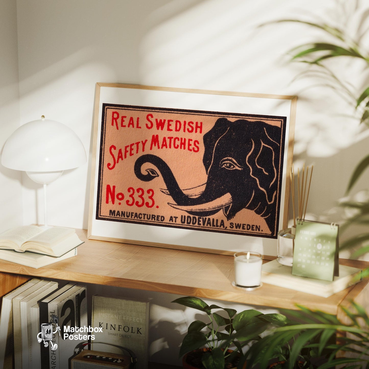 Black Elephant - vintage matchbox label print - office wall