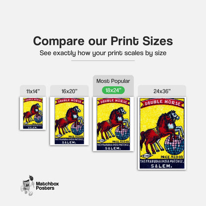 Double Horse - vintage matchbox label print - gallery wall preview