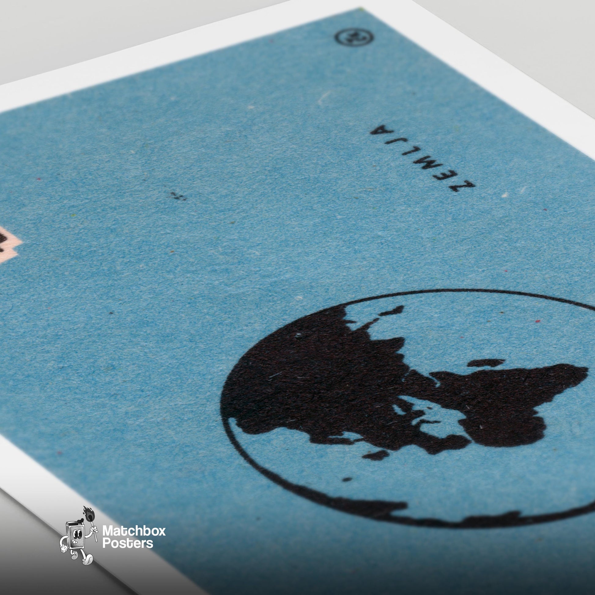 Black Silhouette Of Earth - vintage matchbox label print - close-up detail