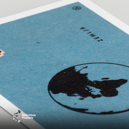 Black Silhouette Of Earth - vintage matchbox label print - close-up detail