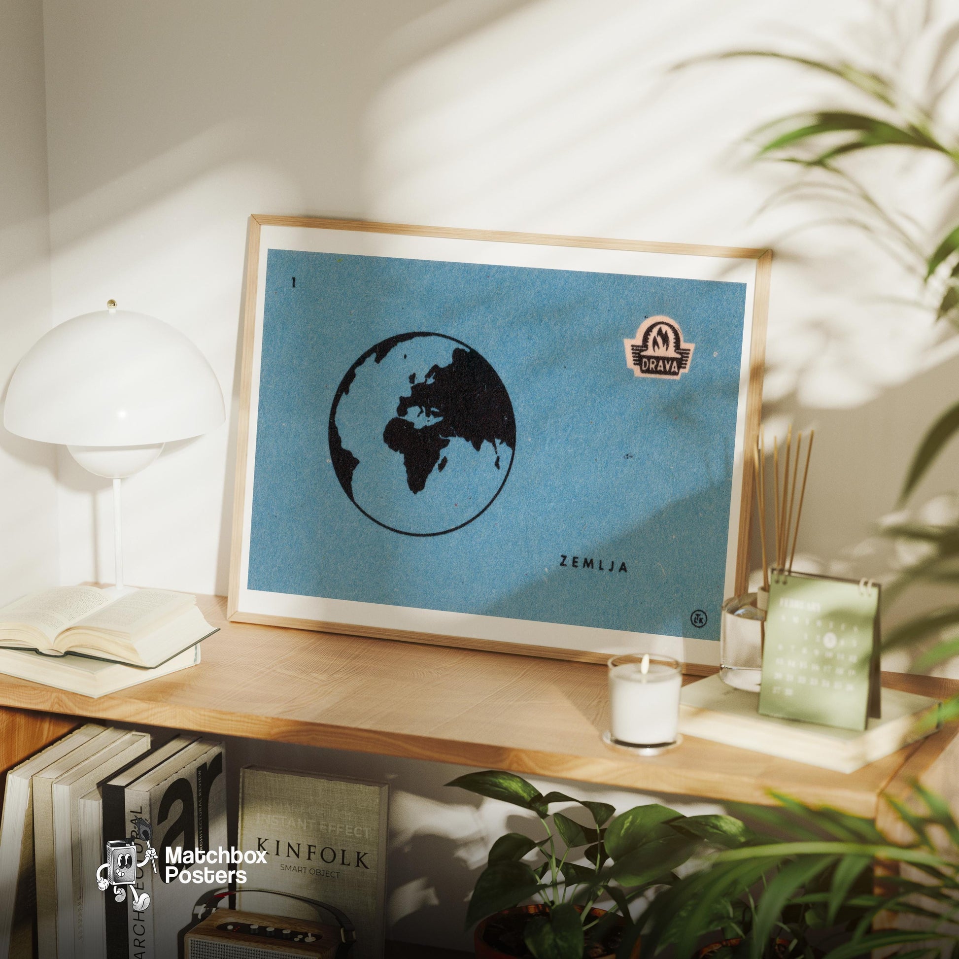 Black Silhouette Of Earth - vintage matchbox label print - office wall