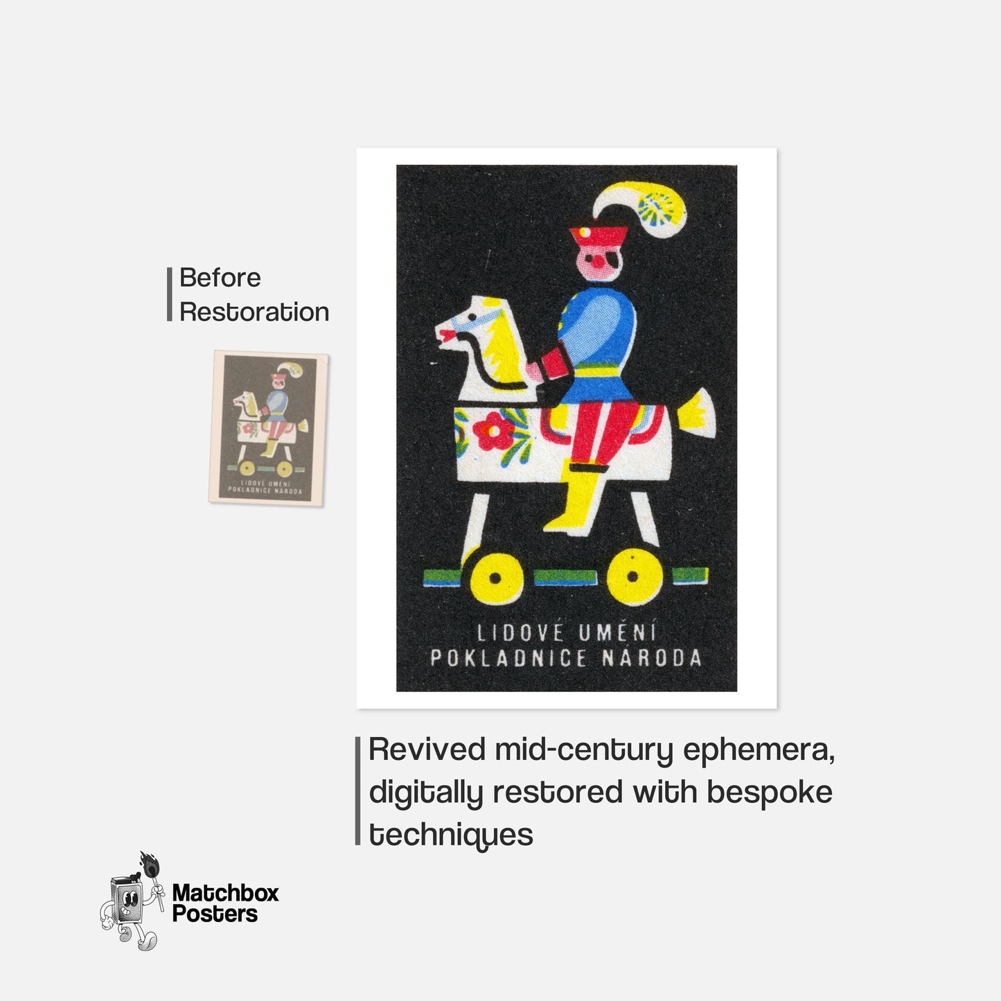 Toy Horse Rider - vintage matchbox label print - framed wall art preview