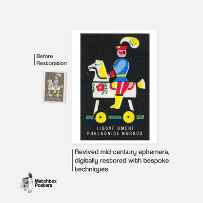 Toy Horse Rider - vintage matchbox label print - framed wall art preview