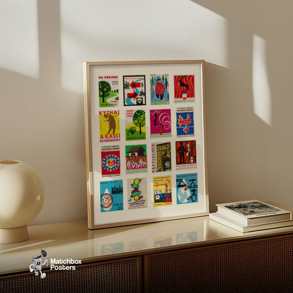 Czechoslovakian - vintage matchbox label print - bedroom mockup