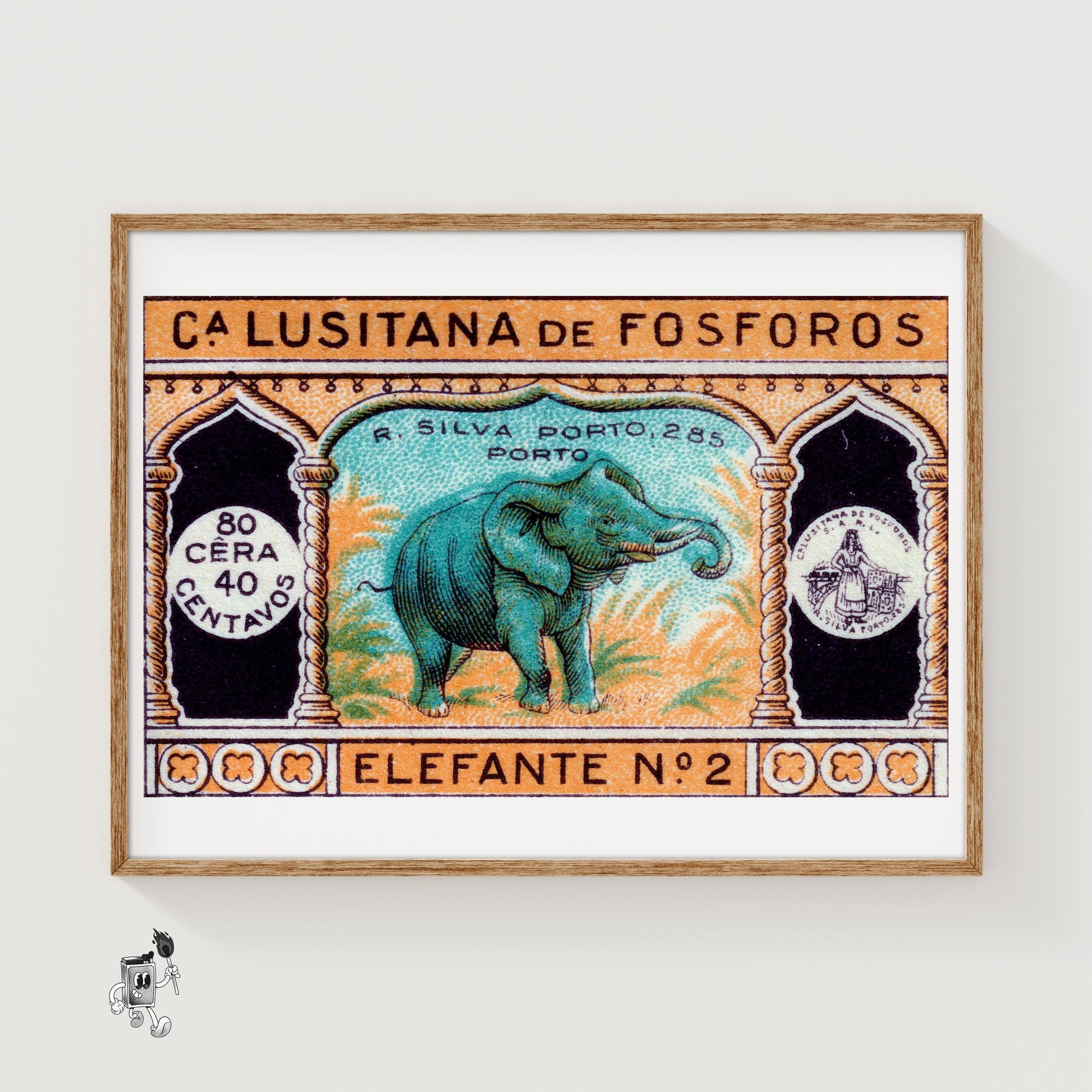 Green Elephant - vintage matchbox label print