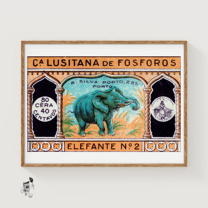 Green Elephant - vintage matchbox label print