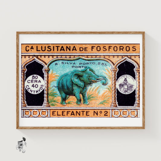 Green Elephant - vintage matchbox label print