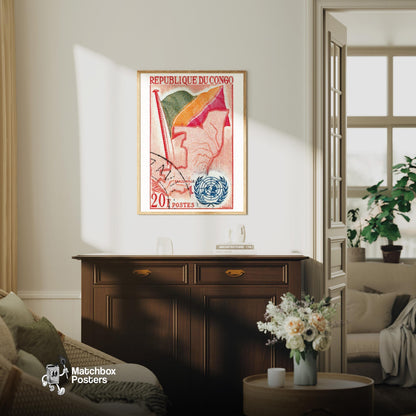 Congolese Flag - vintage matchbox label print - living room mockup
