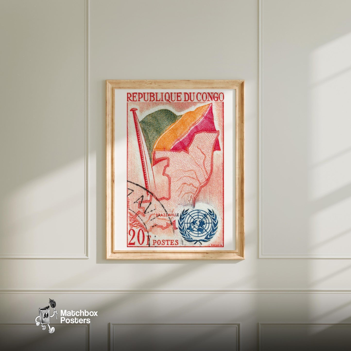 Congolese Flag - vintage matchbox label print - bedroom mockup