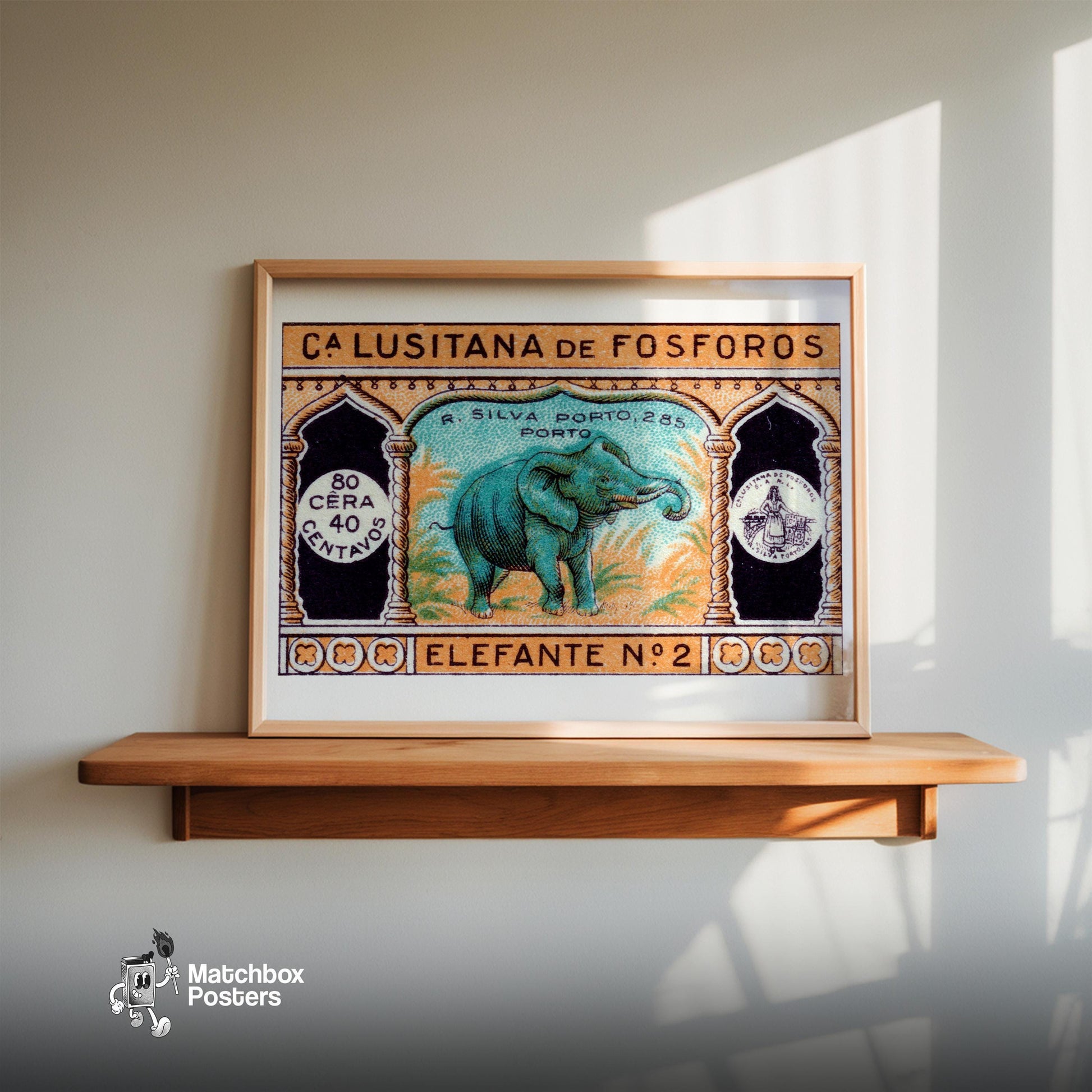 Green Elephant - vintage matchbox label print - size comparison