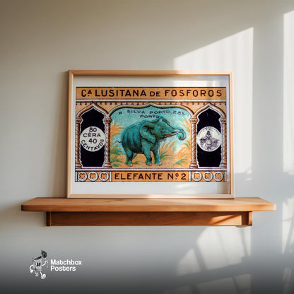 Green Elephant - vintage matchbox label print - size comparison