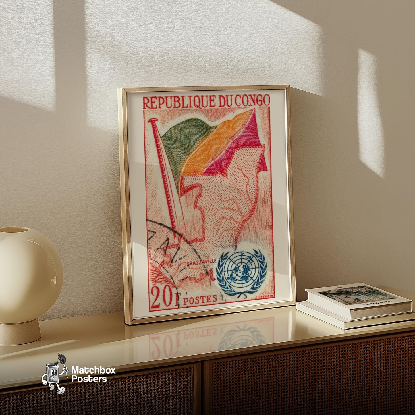 Congolese Flag - vintage matchbox label print - size comparison