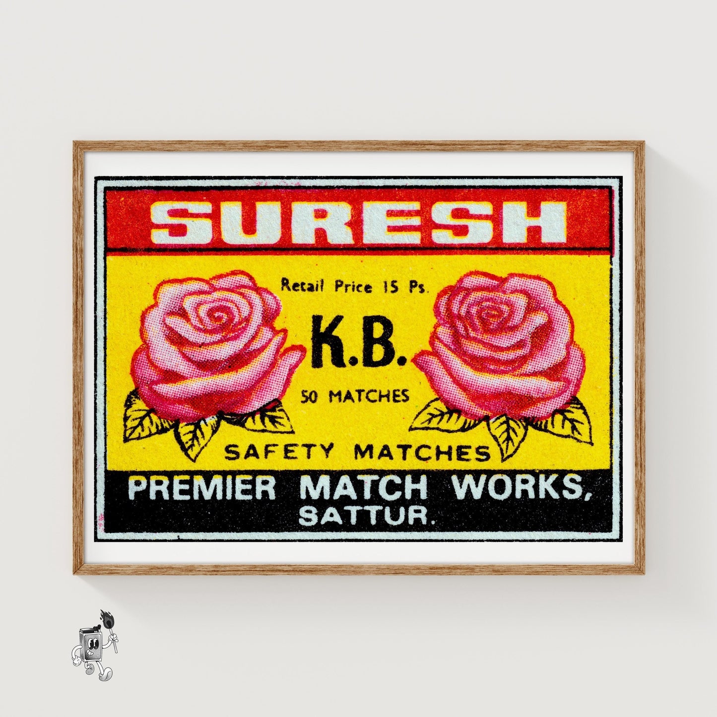 Two Pink Roses - vintage matchbox label print