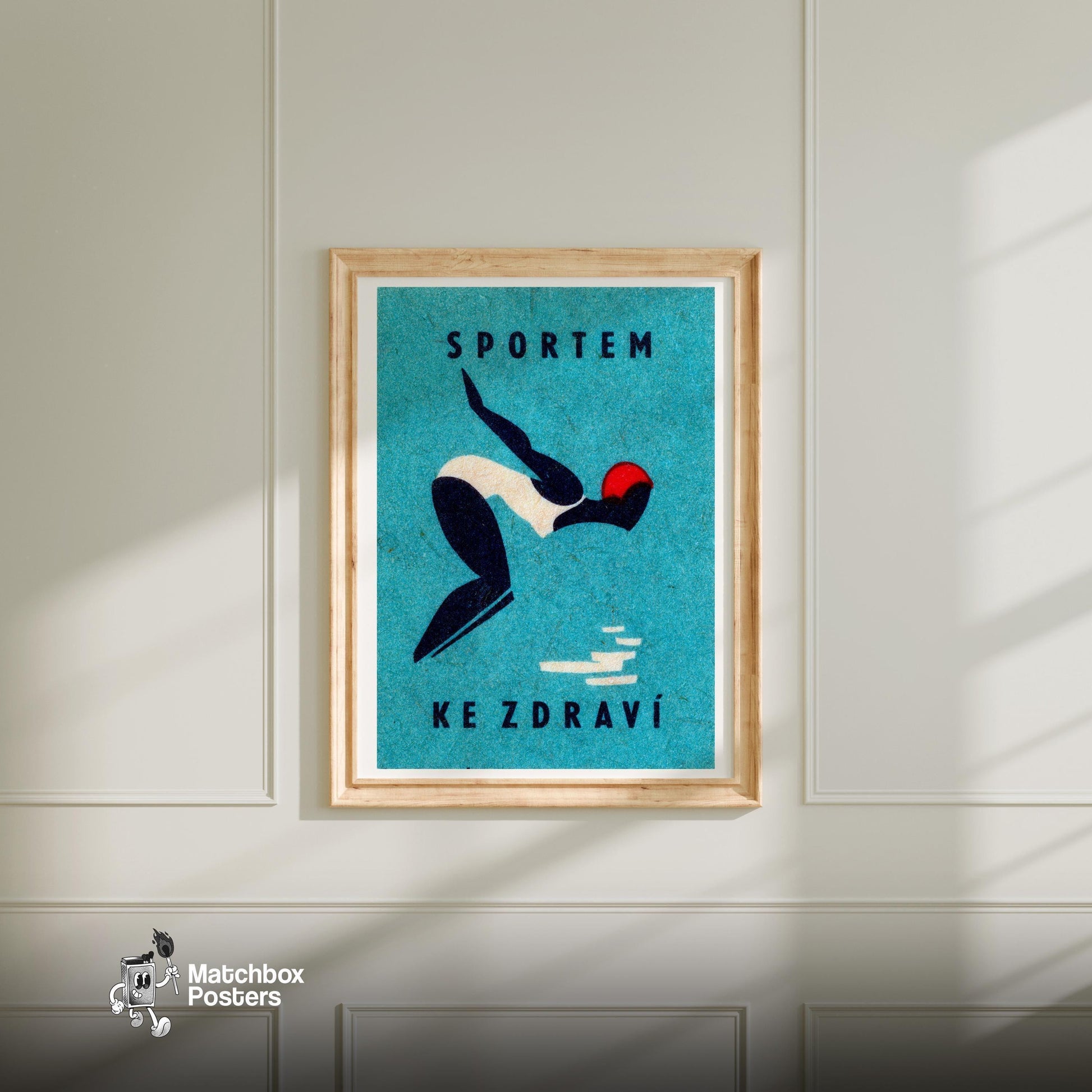 Diver - vintage matchbox label print - bedroom mockup