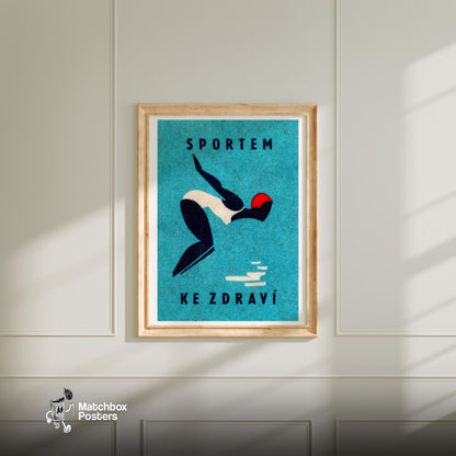 Diver - vintage matchbox label print - bedroom mockup