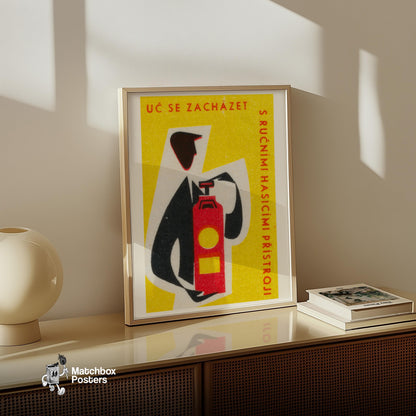 Abstract Representation Of A Fire Extinguisher - vintage matchbox label print - size comparison