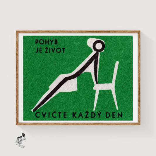 Exercising Figure - vintage matchbox label print
