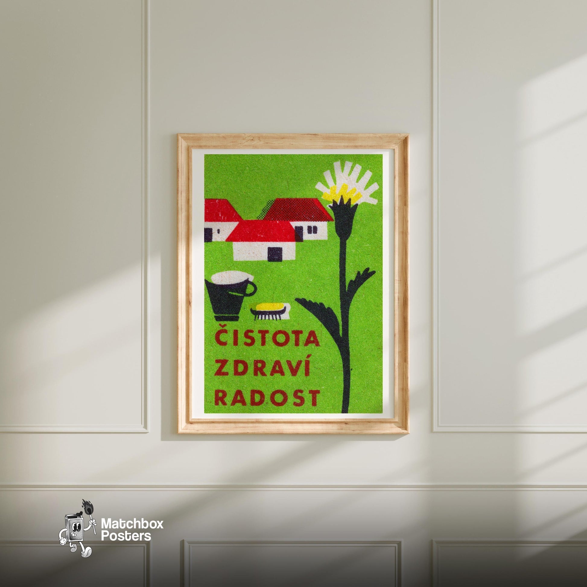 House & Cleaning Items - vintage matchbox label print - bedroom mockup