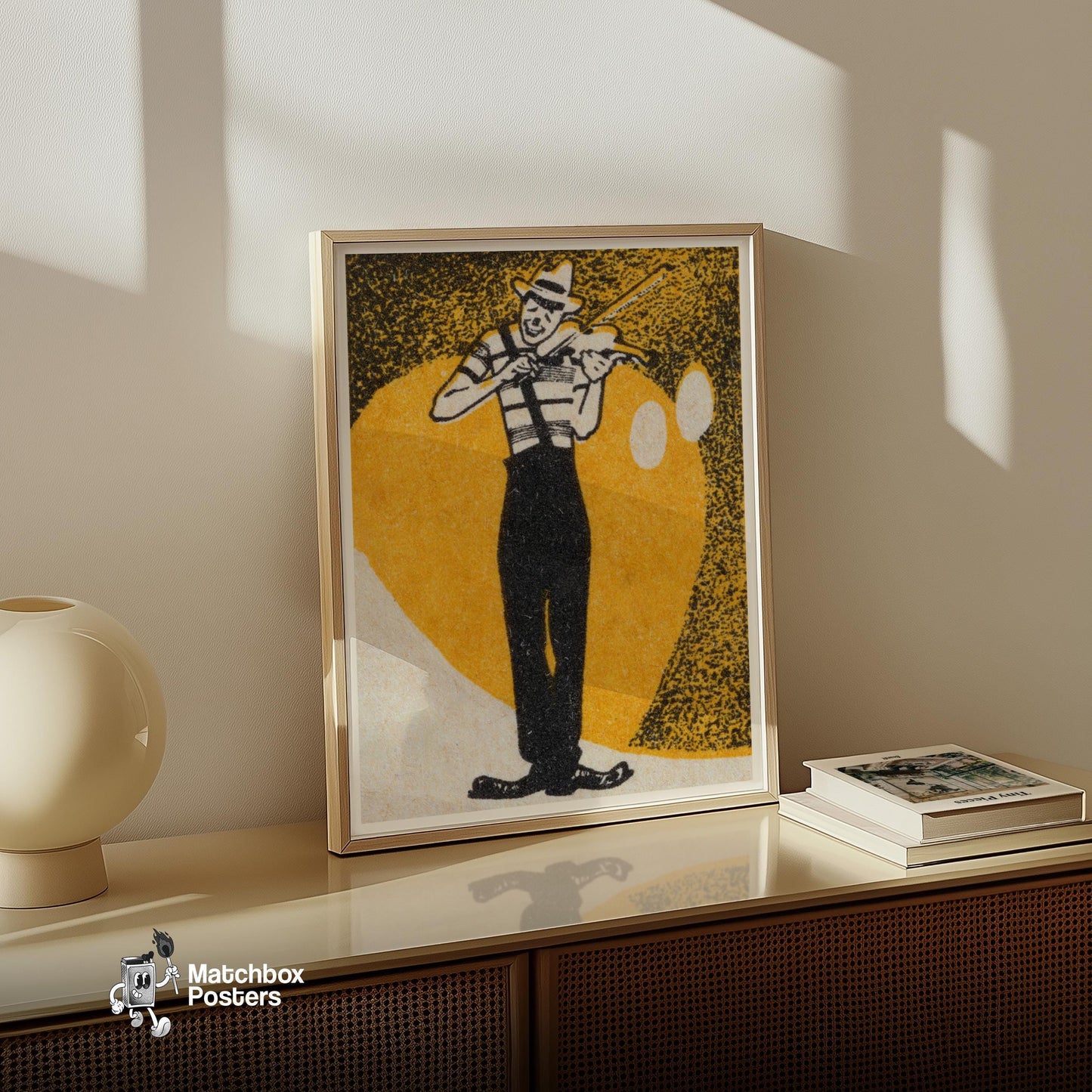 Violinist - vintage matchbox label print - size comparison