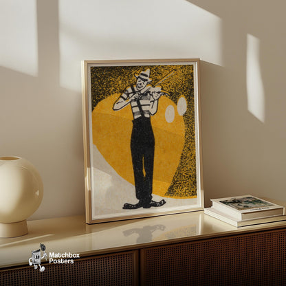 Violinist - vintage matchbox label print - size comparison