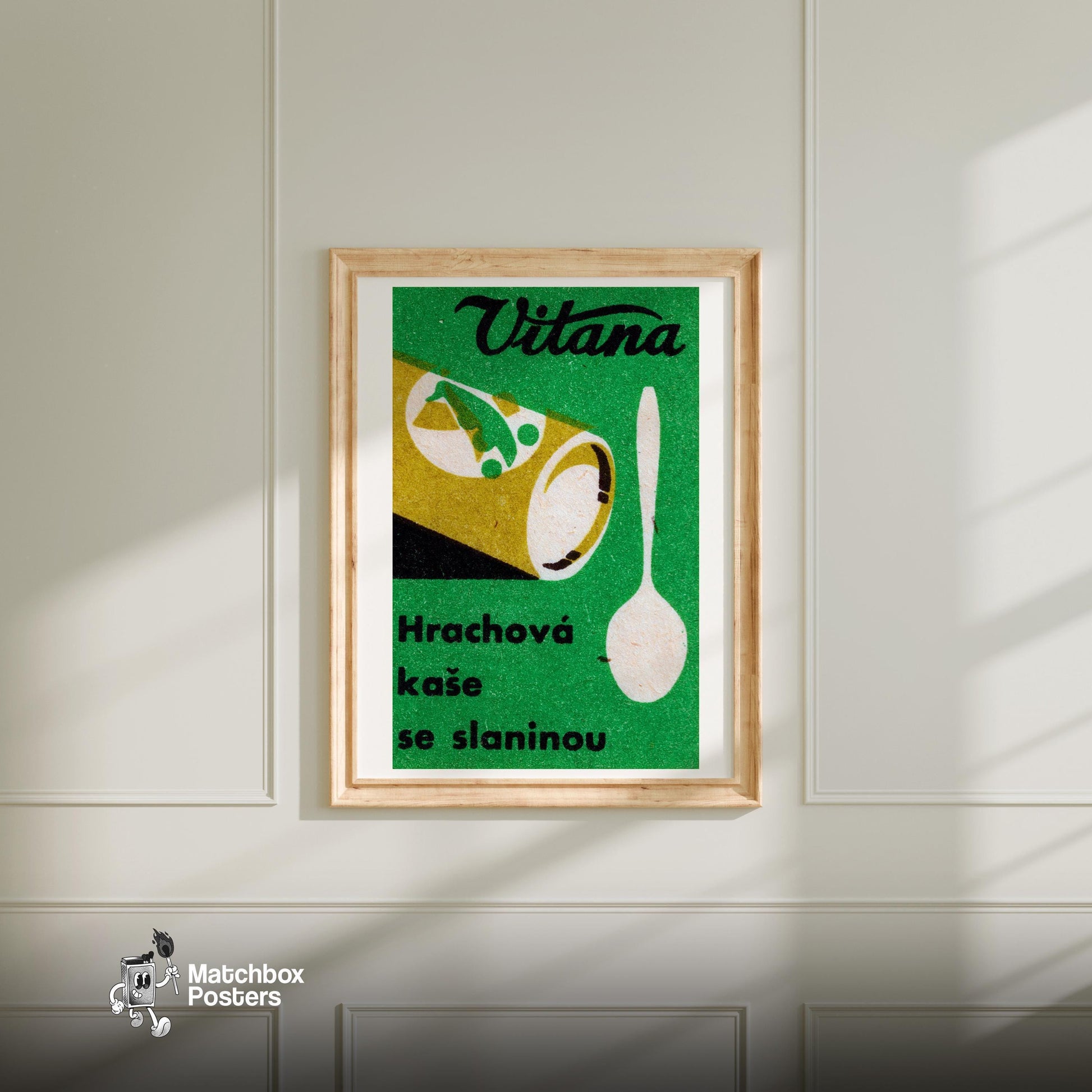 Canned Food Spoon - vintage matchbox label print - bedroom mockup