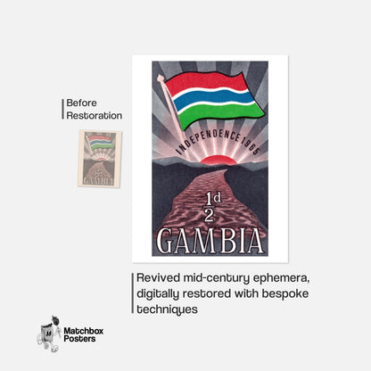 Gambia Independance - vintage matchbox label print - framed wall art preview