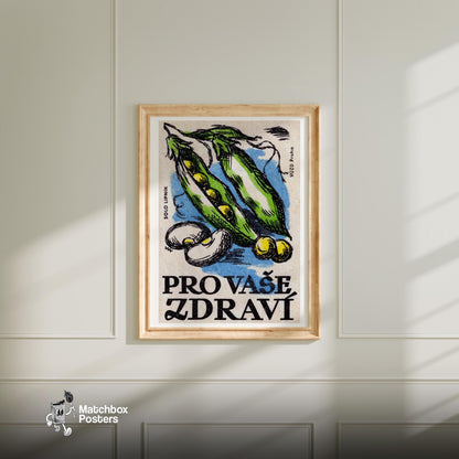 Green Peas - vintage matchbox label print - bedroom mockup