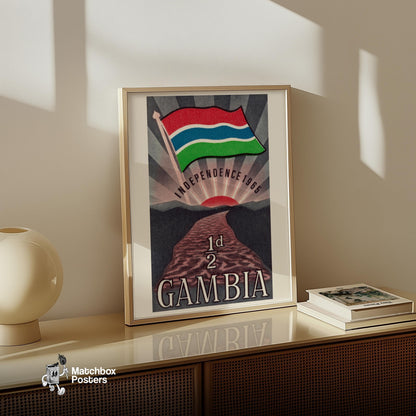 Gambia Independance - vintage matchbox label print - size comparison