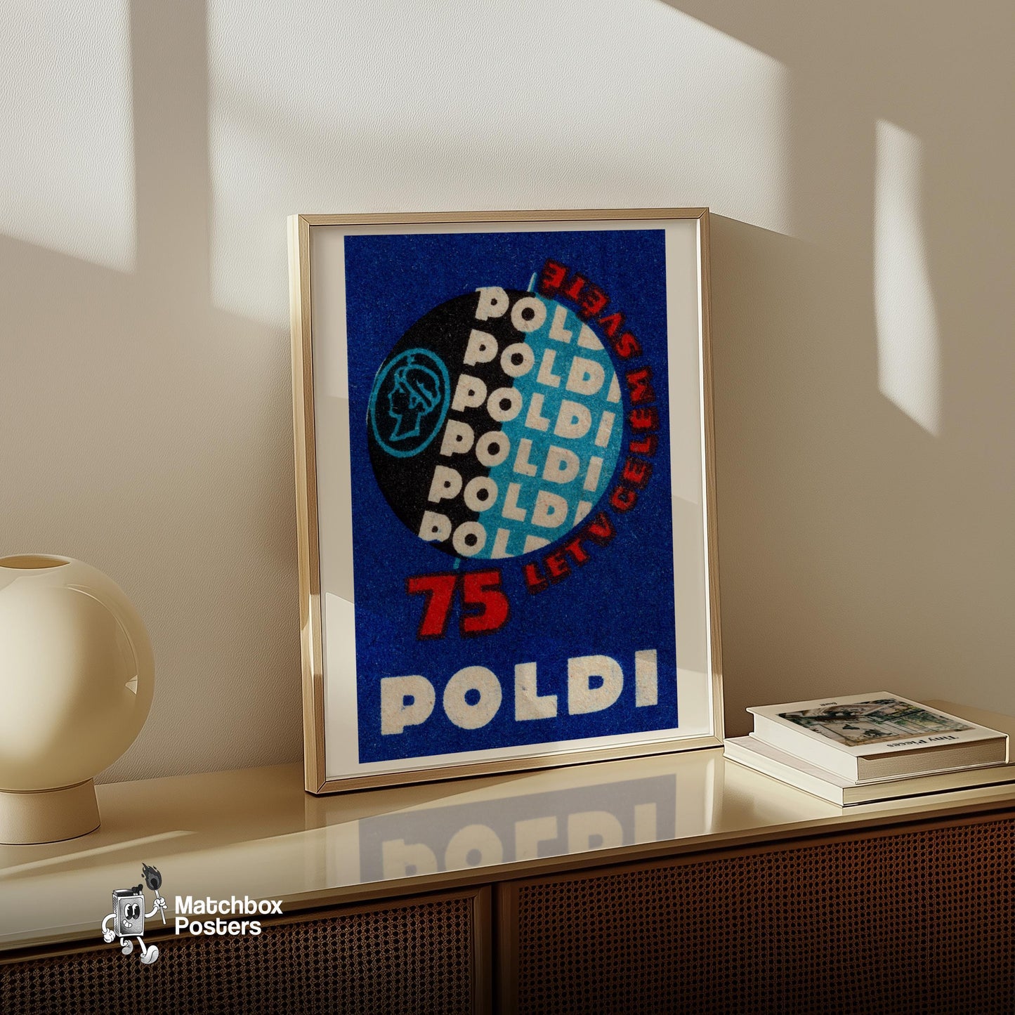 75 Years of Television - vintage matchbox label print - size comparison