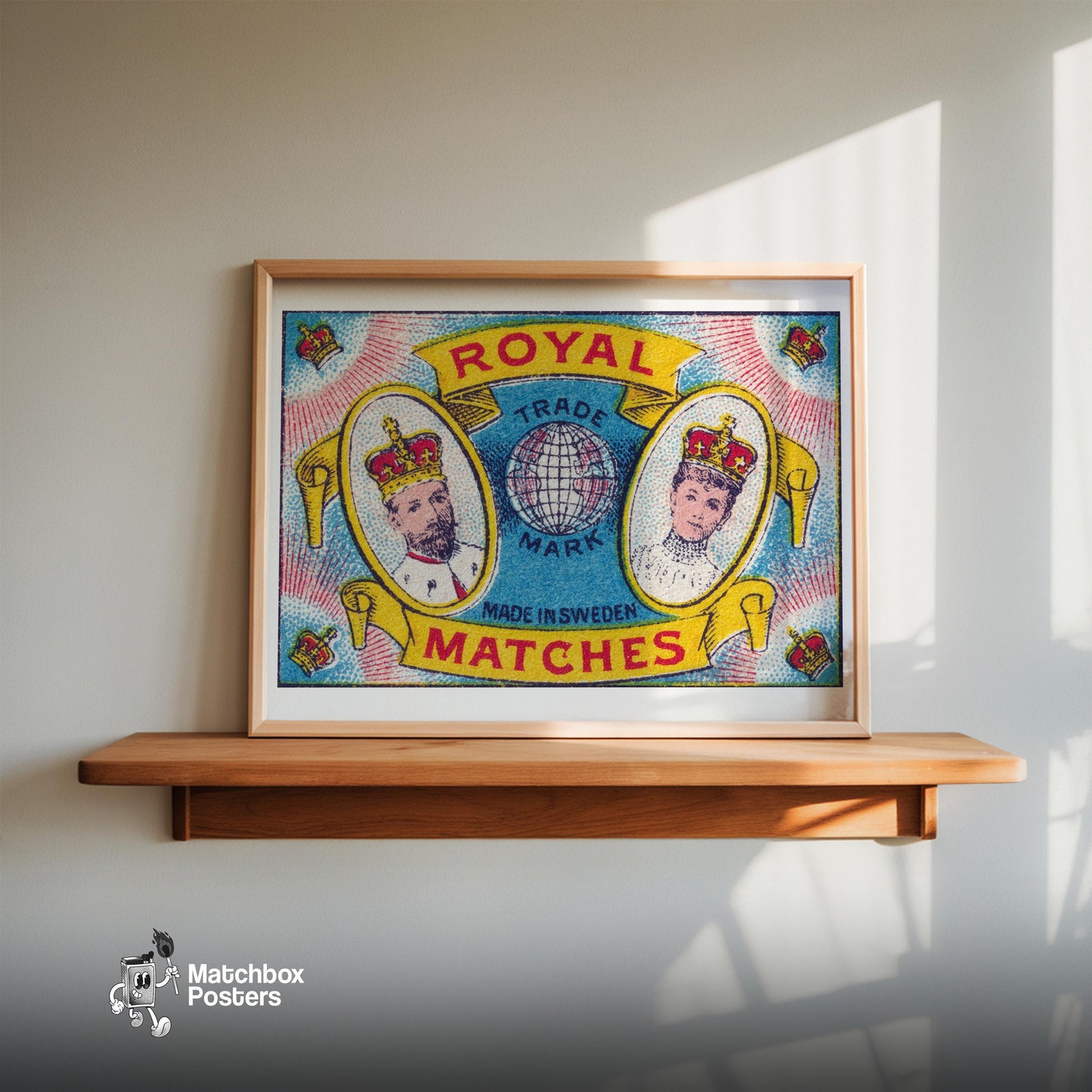 Royal Couple - vintage matchbox label print - size comparison