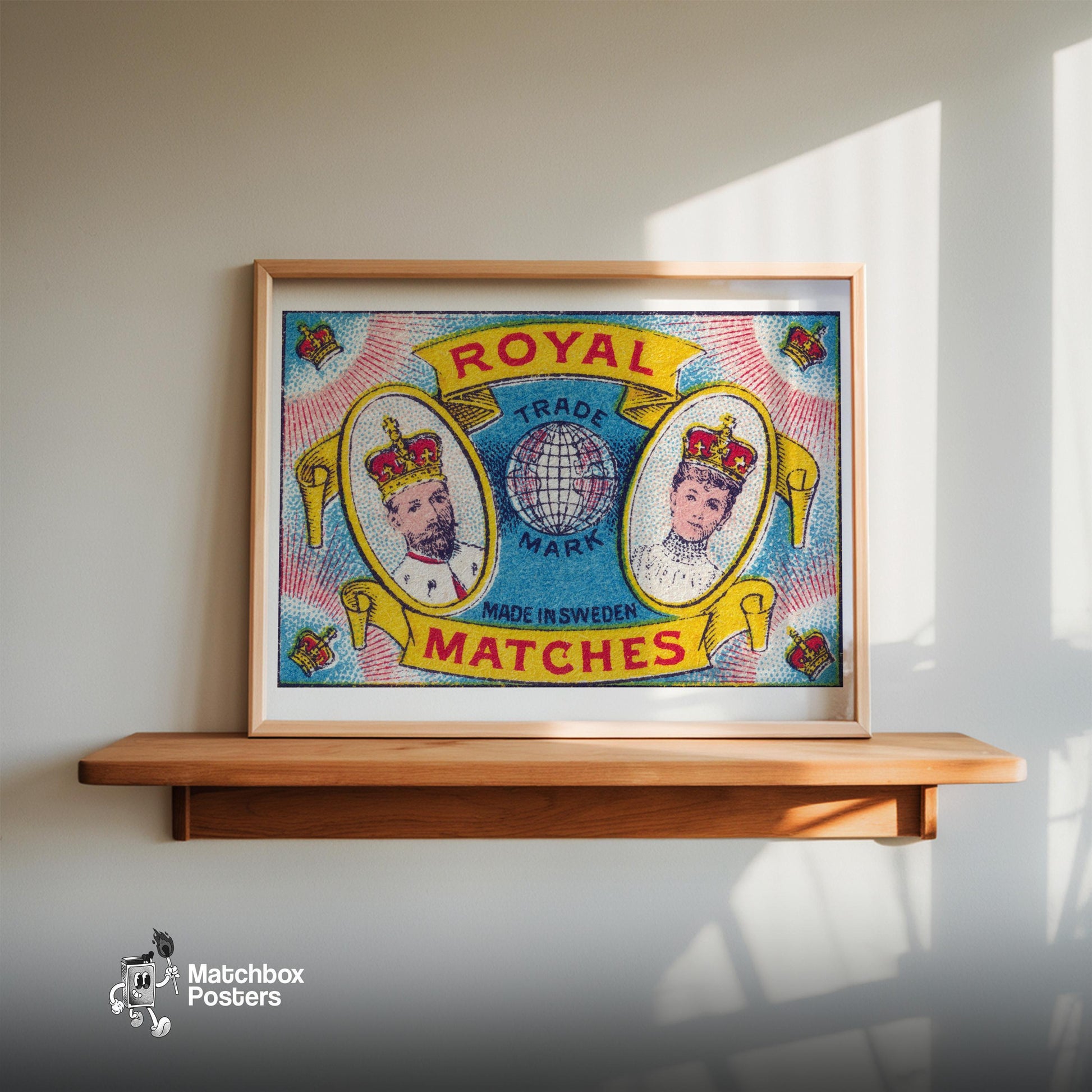 Royal Couple - vintage matchbox label print - size comparison