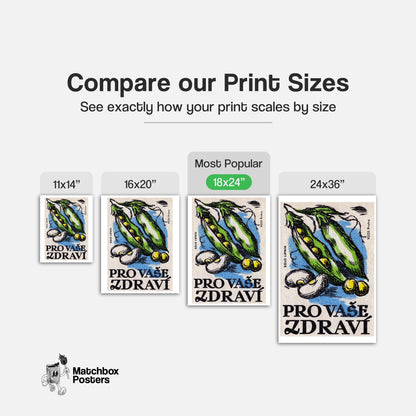 Green Peas - vintage matchbox label print - gallery wall preview