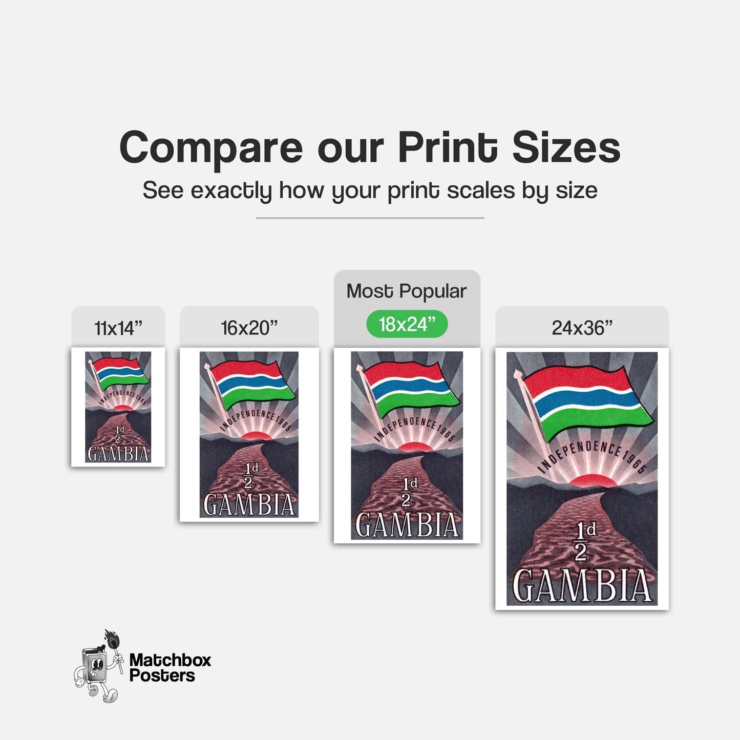 Gambia Independance - vintage matchbox label print - gallery wall preview