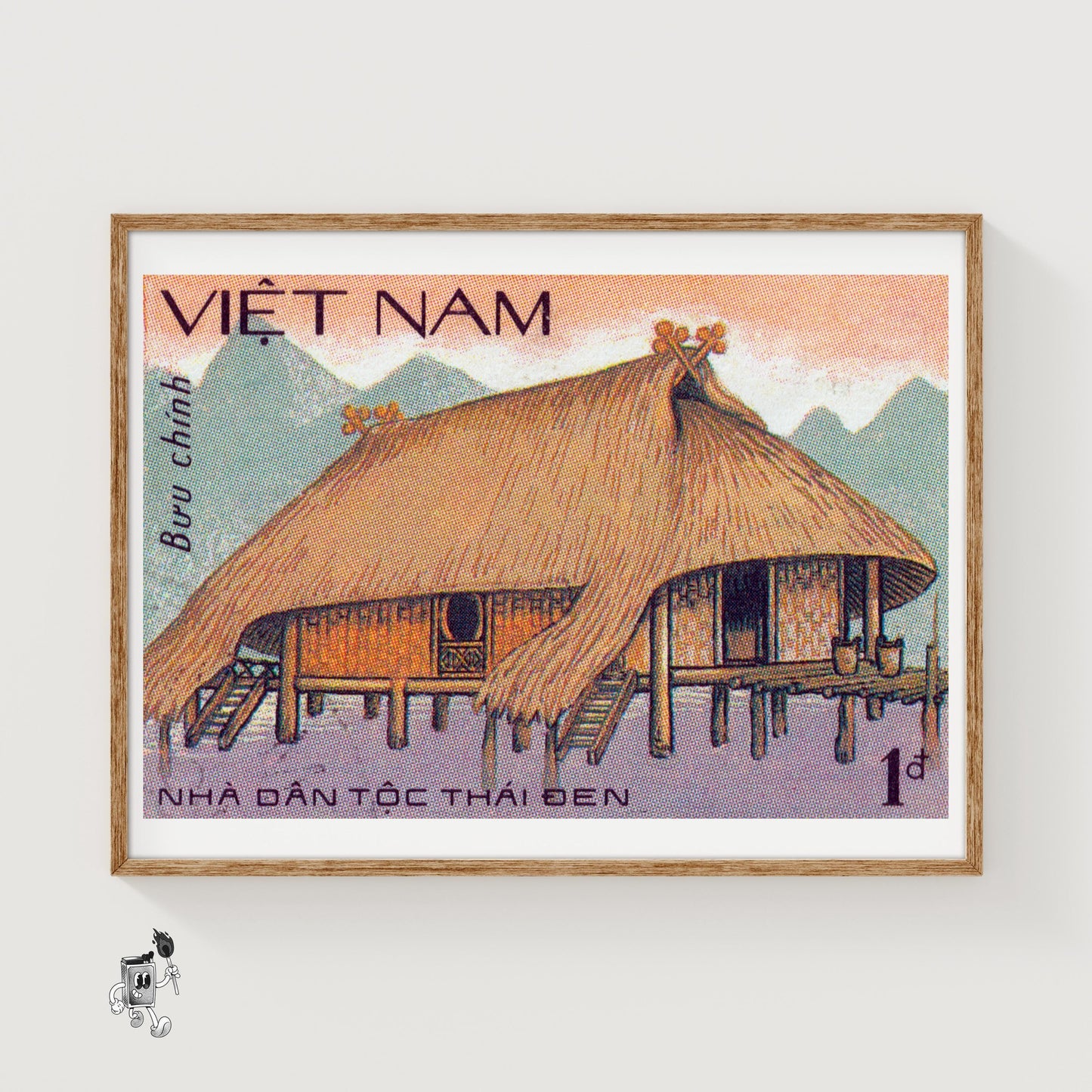 Traditional Vietnamese Stilt House - vintage matchbox label print