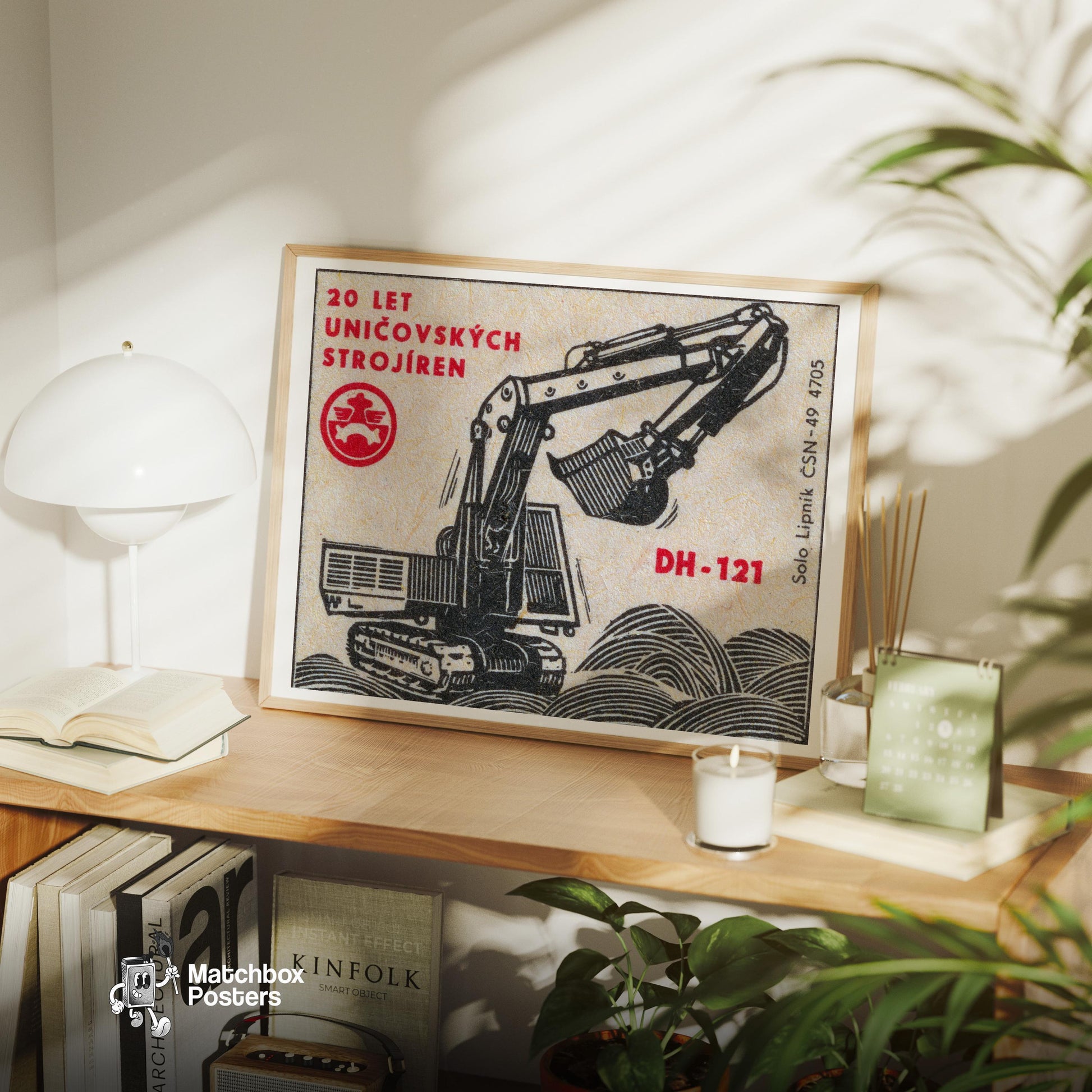 Excavator - vintage matchbox label print - office wall