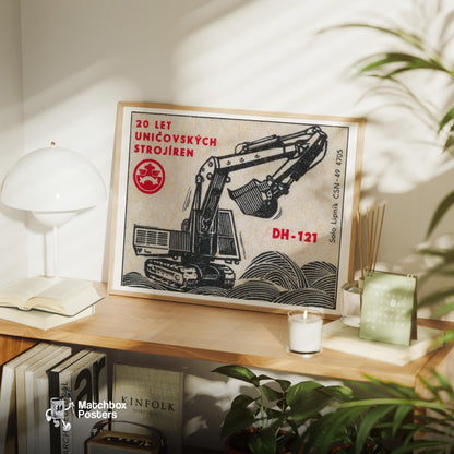 Excavator - vintage matchbox label print - office wall