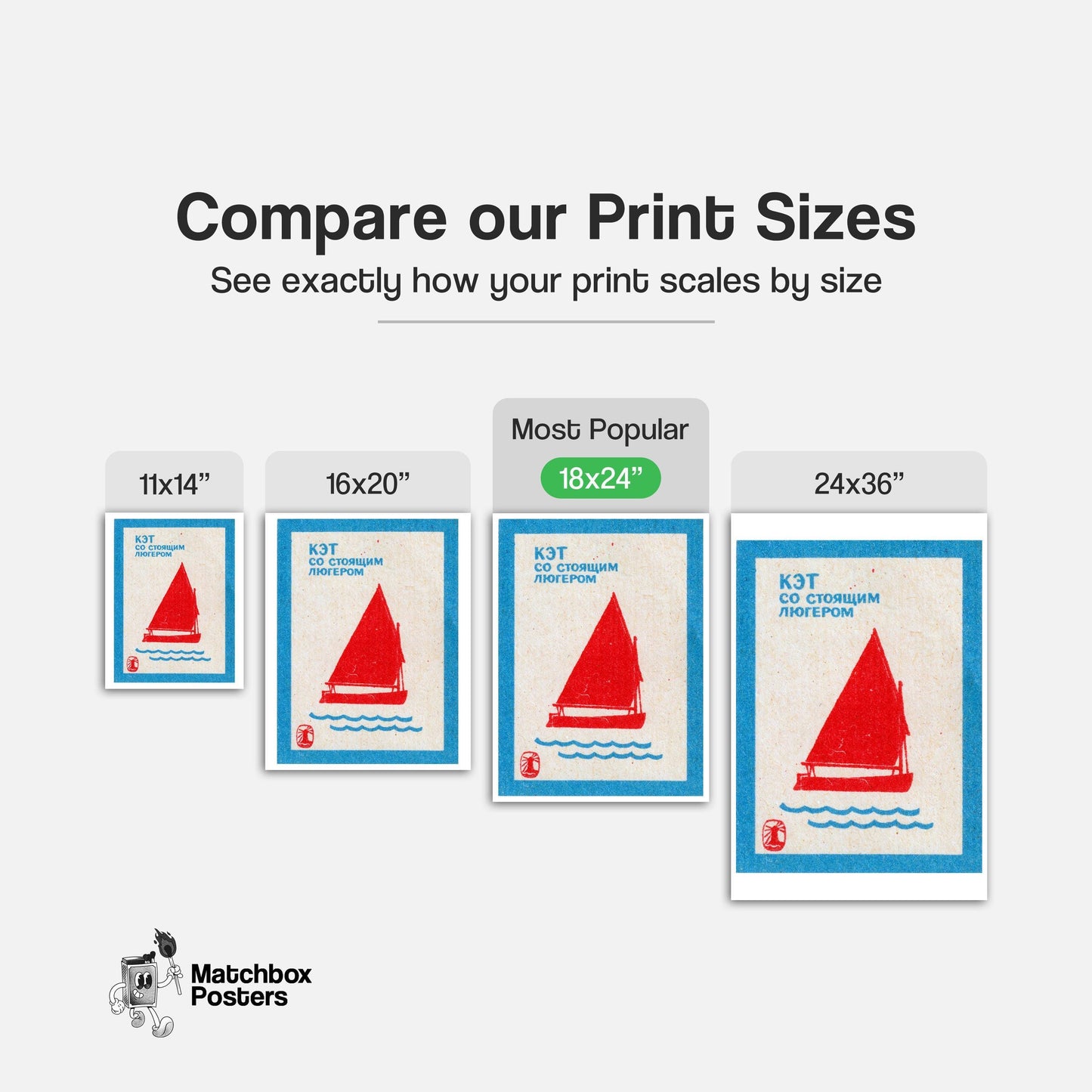 Red Sailboat - vintage matchbox label print - gallery wall preview