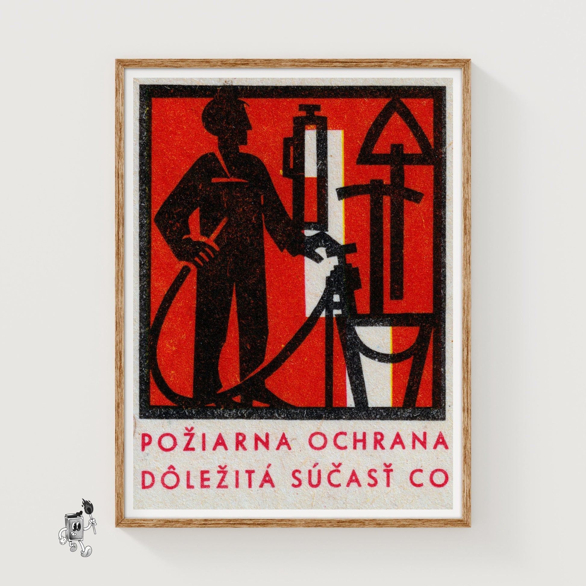 Firefighter - vintage matchbox label print