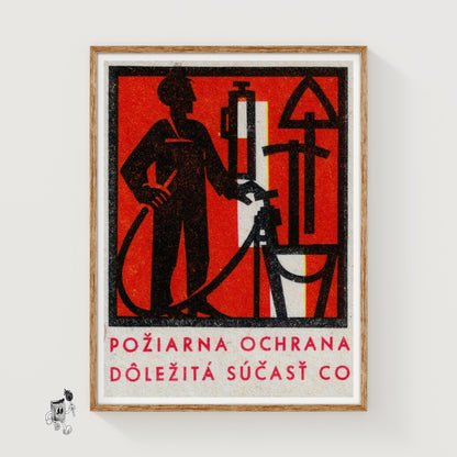 Firefighter - vintage matchbox label print