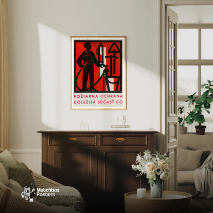 Firefighter - vintage matchbox label print - living room mockup
