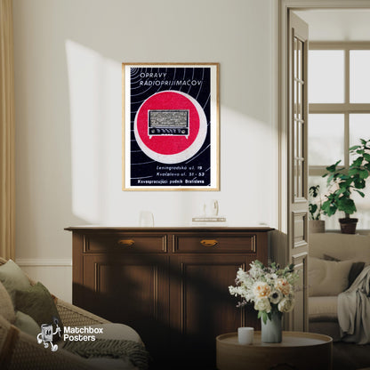 Vintage Radio - vintage matchbox label print - living room mockup