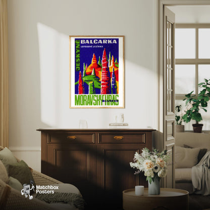 Cave Stalagmites - vintage matchbox label print - living room mockup