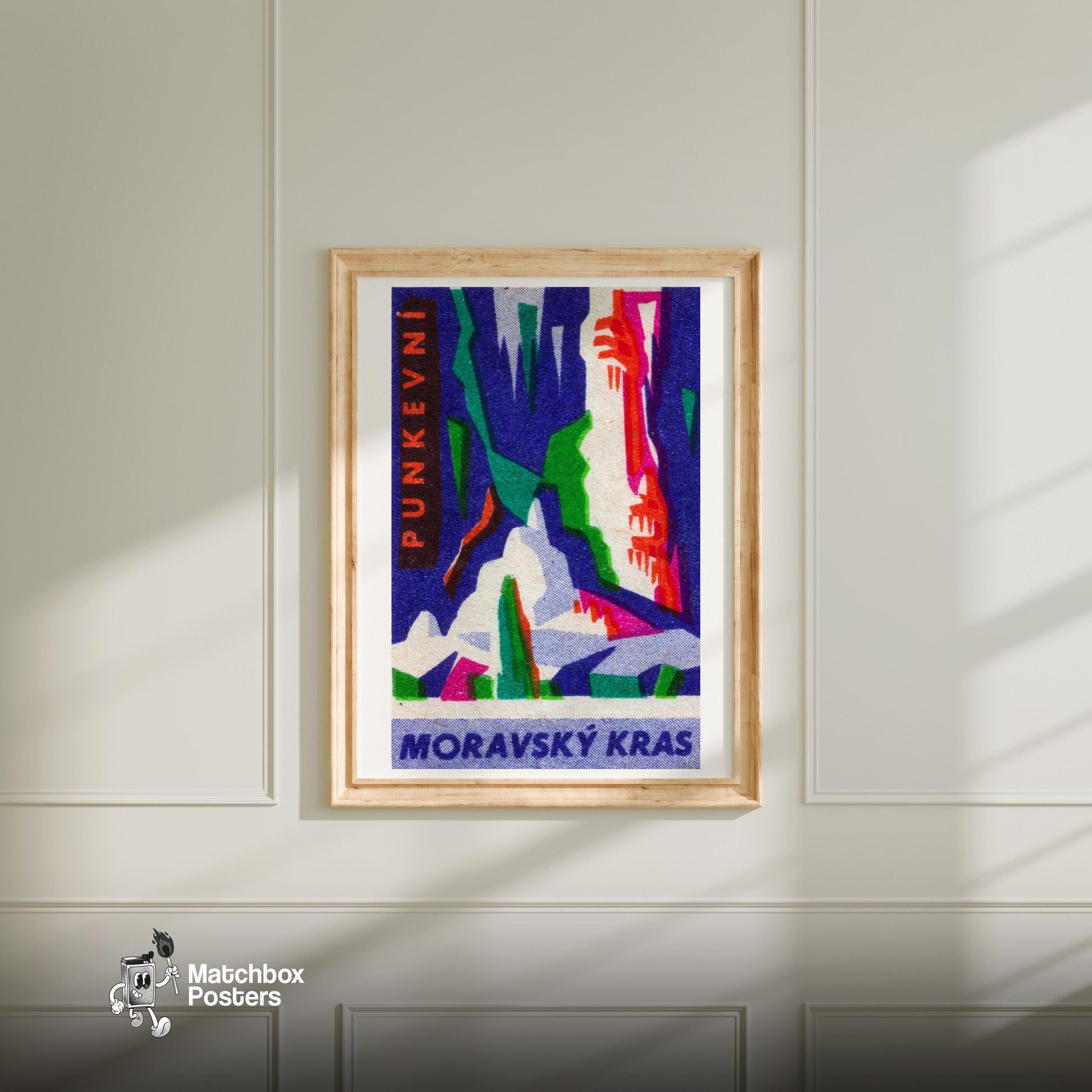 Cave Stalagmites and Stalactites - vintage matchbox label print - bedroom mockup