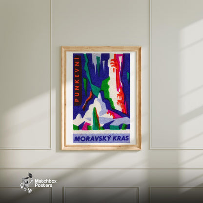 Cave Stalagmites and Stalactites - vintage matchbox label print - bedroom mockup