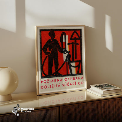 Firefighter - vintage matchbox label print - size comparison