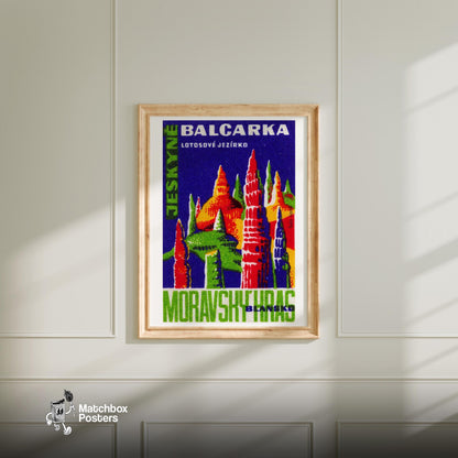 Cave Stalagmites - vintage matchbox label print - bedroom mockup
