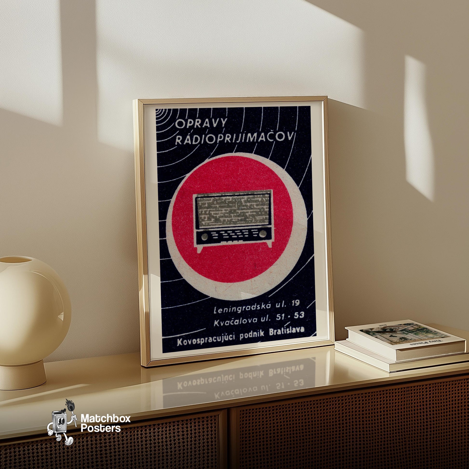 Vintage Radio - vintage matchbox label print - size comparison