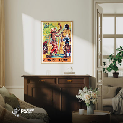 Tribal Ceremony - vintage matchbox label print - living room mockup